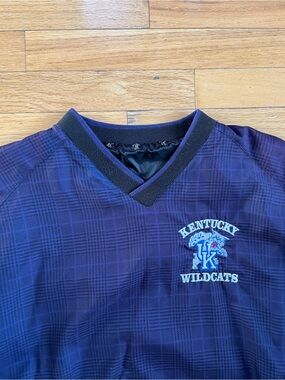 VTG Kentucky Wildcats Plaid V-Neck Pullover Windbreaker Stitched Logo Spellout